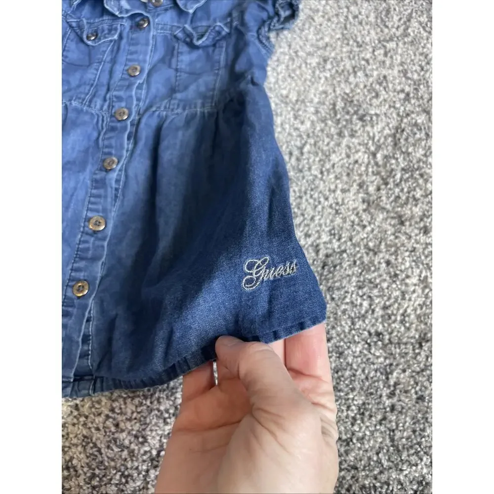 Baby Guess Girl’s Size 24 Months Blue Lightweight Chambray-like Button-up Dress